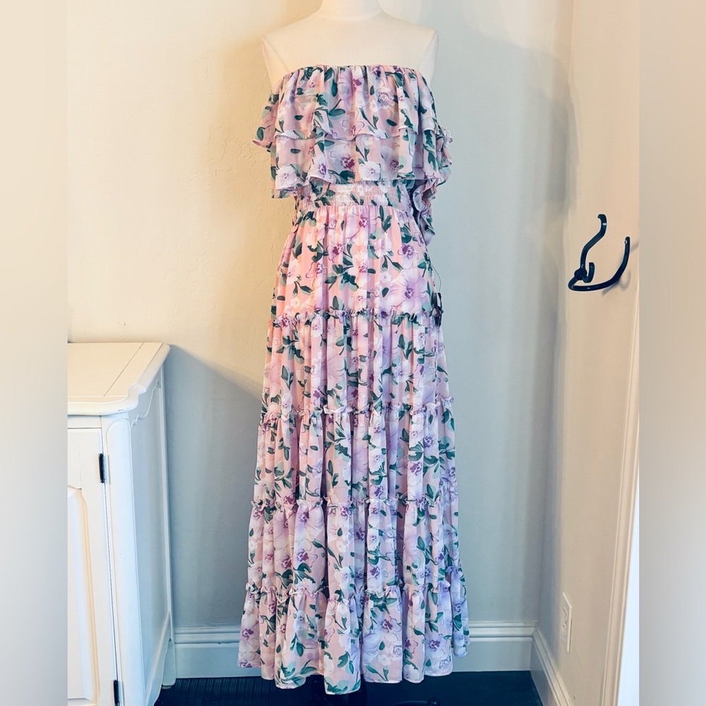 Lulu's Pink Floral Off-Shoulder Maxi Dress - Picture 5 of 12
